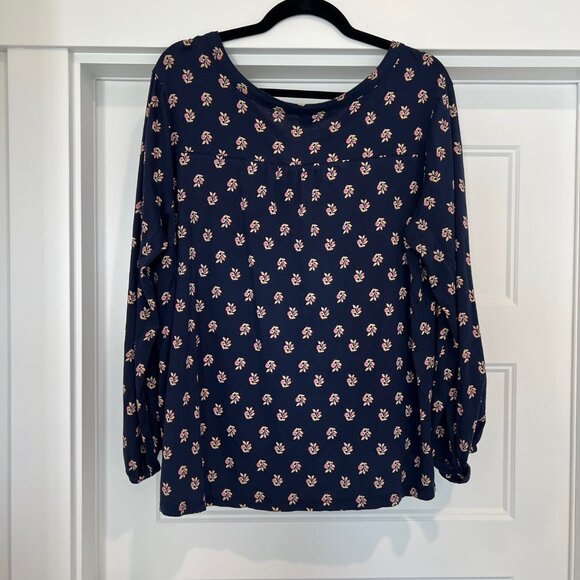 Old Navy Women’s Size Large Cotton/Modal Navy Blue V-Neck Henley Paisley Blouse - Picture 6 of 8